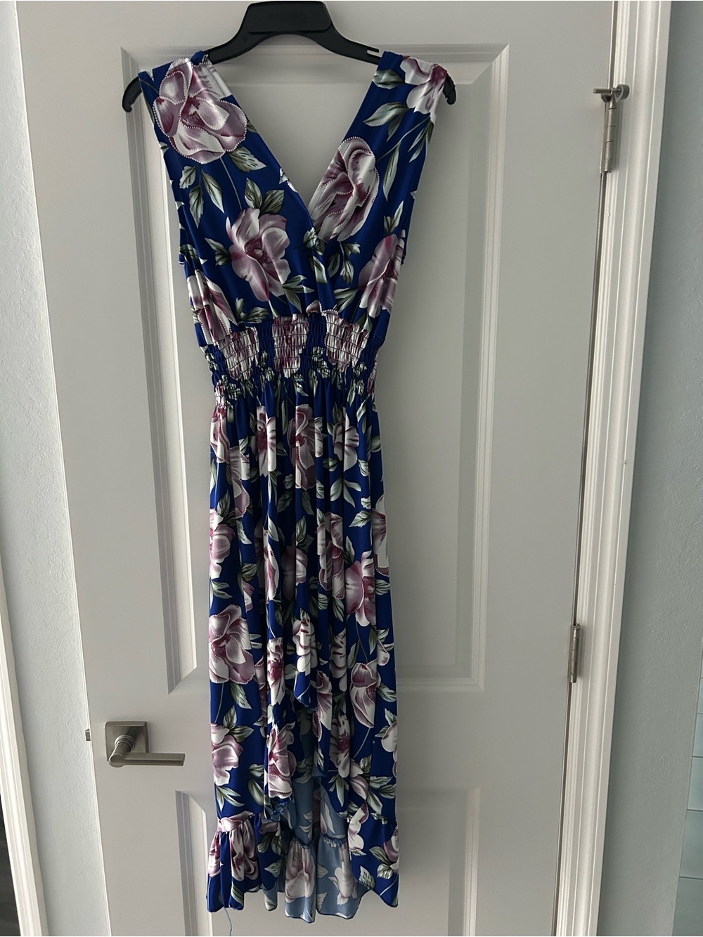 Floral V-Neck High-Low Maxi Dress - Blue/Pink